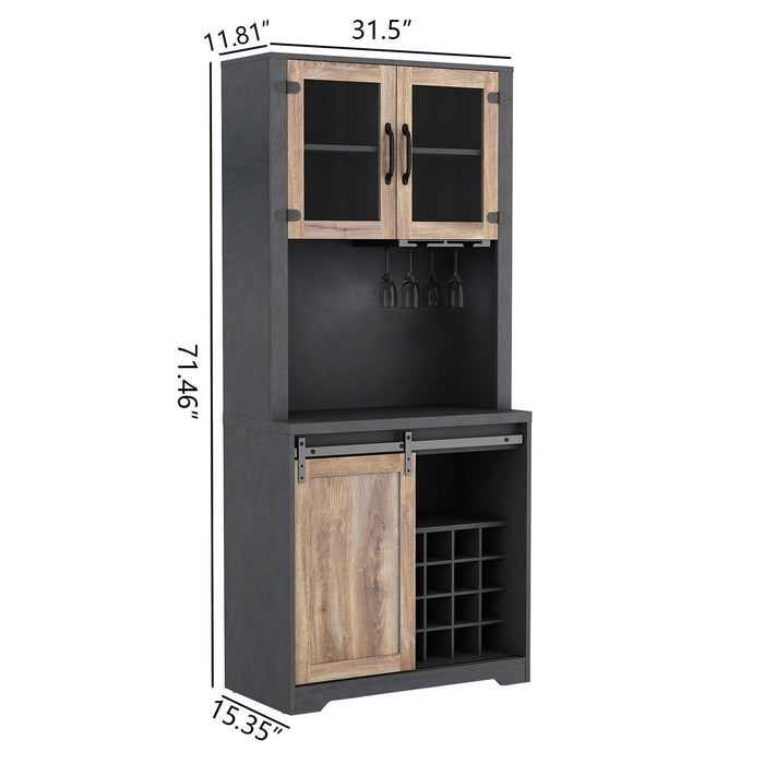 31" Farmhouse Barn Door Bar Cabinet For Living Room, Dining Room - Black