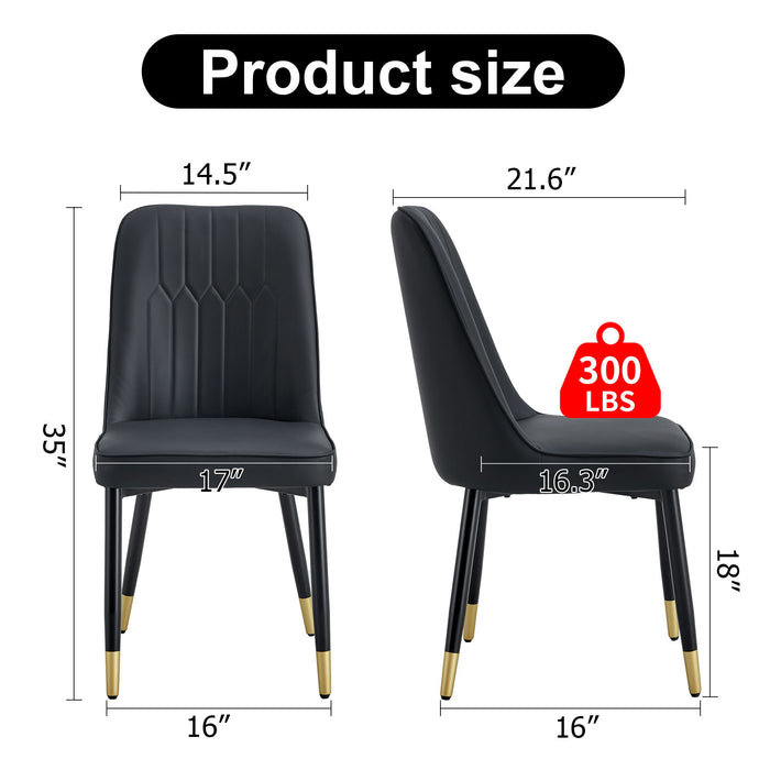 Table And Chair Set, 1 Table With 4 Black PU Chairs White Imitation Marble Pattern Desktop Black MDF Table Legs, Gold Lines, Black Base
