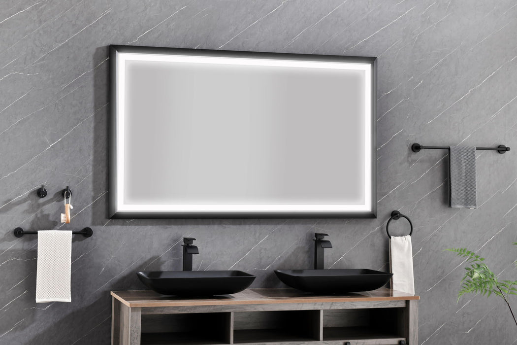 Oversized Rectangular Black Framed LED Mirror Anti - Fog Dimmable Wall Mount Bathroom Vanity Mirror Wall Mirror Kit For Gym And Dance Studio