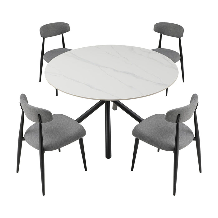 53.15" Modern Round Dining Table White Sintered Stone Tabletop With 4 Pieces Metal Cross Legs