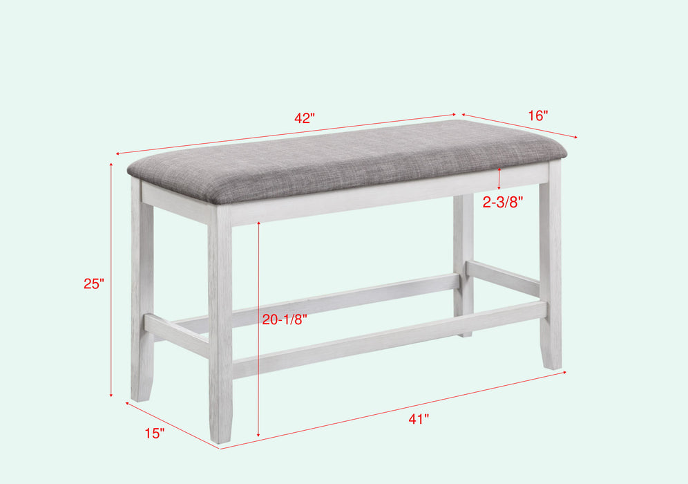 1 Piece Relaxed Vintage Counter Height Bench With Upholstered Seat Dining Bedroom Wooden Furniture Chalk Gray Finish