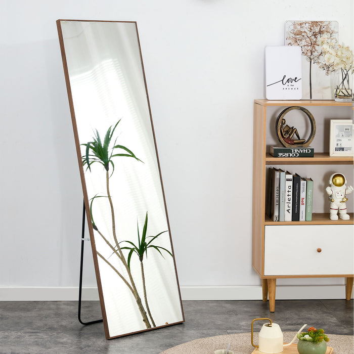 Brown Solid Wood Frame Full-Length Mirror, Dressing Mirror, Decorative Mirror, Clothing Store, Floor Mounted Large Mirror, Wall Mounted