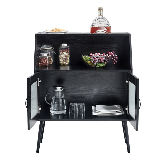 Sideboard, Bufft Cabinet, Side Dining Table, Glass Door, 1 Piece Per Carton - Black