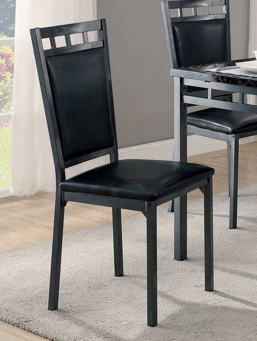 Black Finish 5 Pieces Dinette Set Faux Marble Top Table And 4 Side Chairs Faux Leather Upholstered Metal Frame Casual Dining Room Furniture