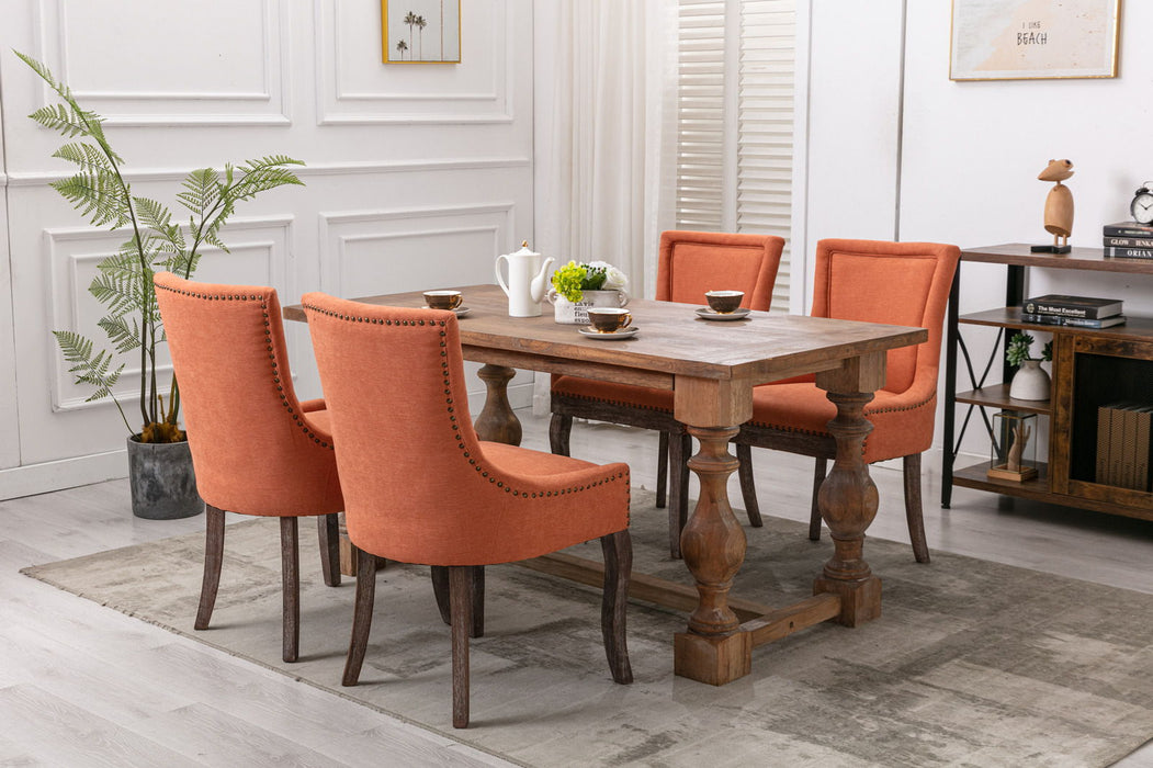 Ultra Side Dining Chair, thickened Fabric Chairs With Neutrally Toned Solid Wood Legs, Bronze Nail Head, (Set of 2), orange