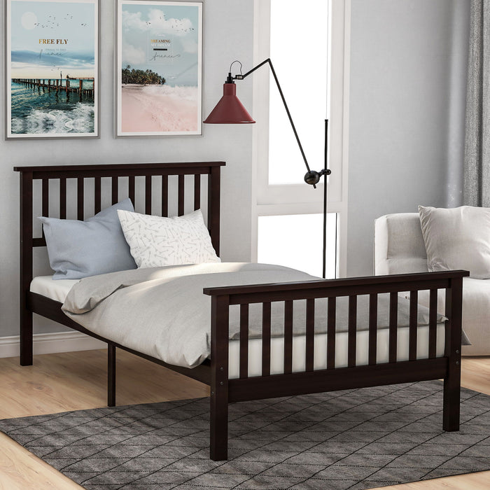 Wood Platform Bed Twin Bed With Headboard And Footboard - Espresso