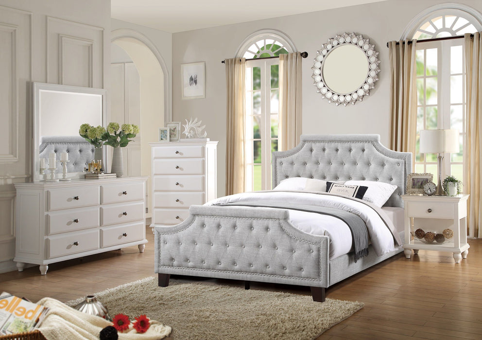 Grey Polyfiber American Traditional 1 Pieces Full Size Bed Only Button Tufted Headboard Footboard Bedroom Furniture