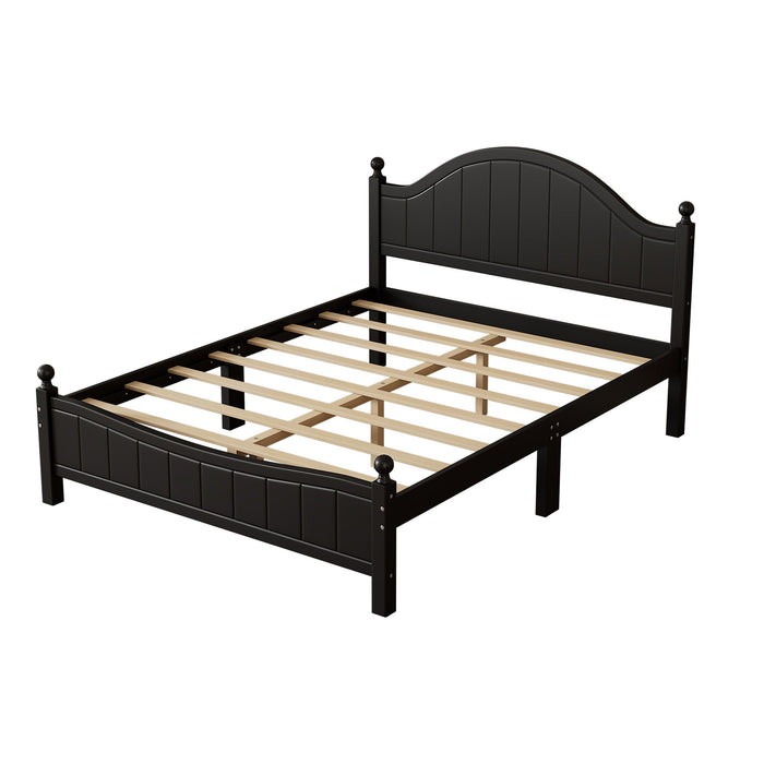 Traditional Concise Style Black Solid Wood Platform Bed, No Need Box Spring, Queen