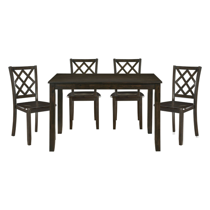 Classic Transitional 5 Piece Dining Set Dining Table And Four Side Chairs Set Charcoal Finish Lattice-Back Chairs Wooden Dining Furniture Set