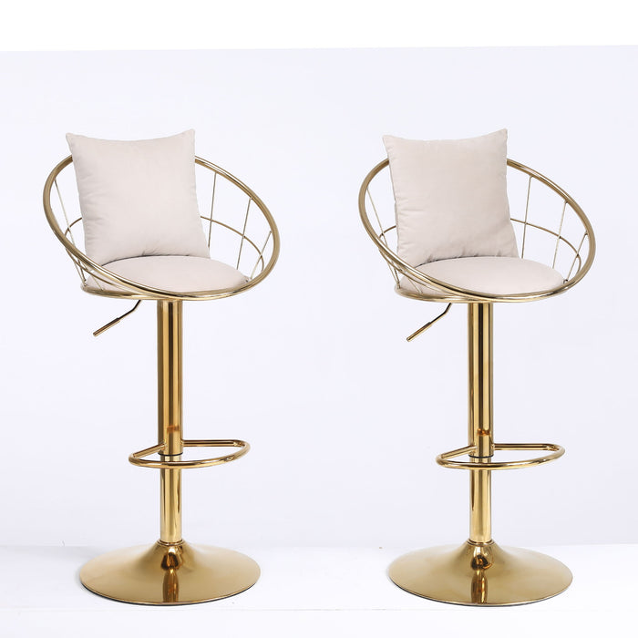 Off - White Velvet Bar Chair, Pure Gold Plated, Unique Design, 360 Degree Rotation, Adjustable Height, suitable For Dinning Room And Bar, (Set of 2)