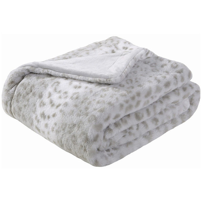 Printed Faux Rabbit Fur Throw, Lightweight Plush Cozy Soft Blanket, 60" X 70", Gray Leopard (Set of 2)