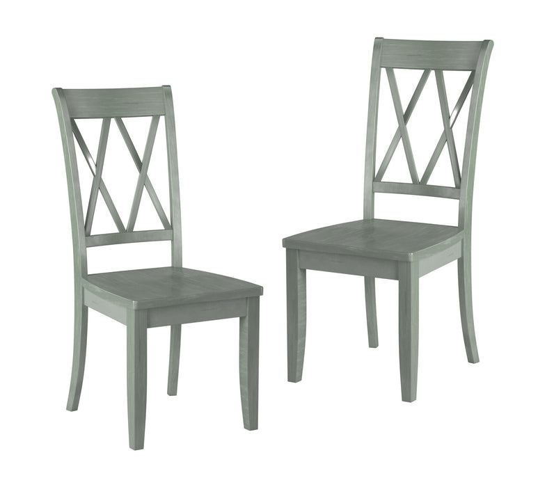 Casual Teal Finish Side Chairs (Set of 2) Pine Veneer Transitional Double X Back Design Dining Room Furniture