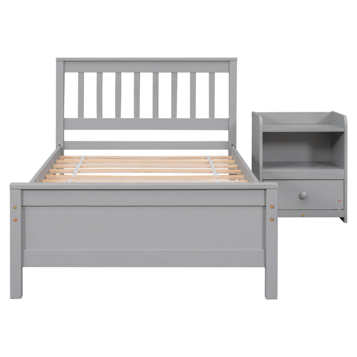 Twin Bed With Headboard And Footboard With Nightstand - Grey