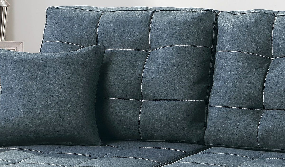 Blue Gray Convertible Sectional Pull Out Bed Sofa Chaise Reversible Storage Chaise Polyfiber Tufted Couch Lounge