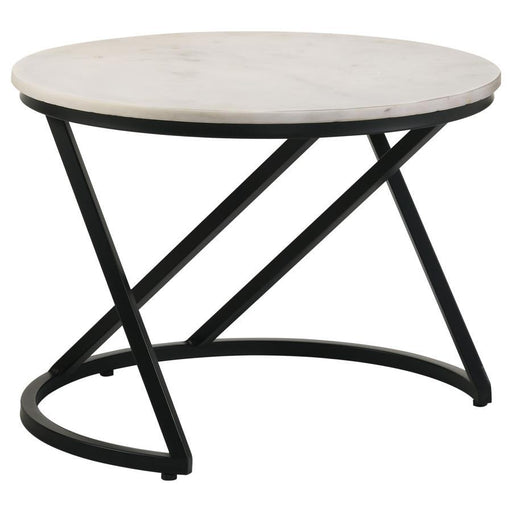 Miguel - Round Accent Table With Marble Top - White And Black Unique Piece Furniture
