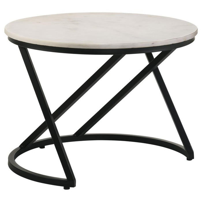Miguel - Round Accent Table With Marble Top - White And Black Unique Piece Furniture