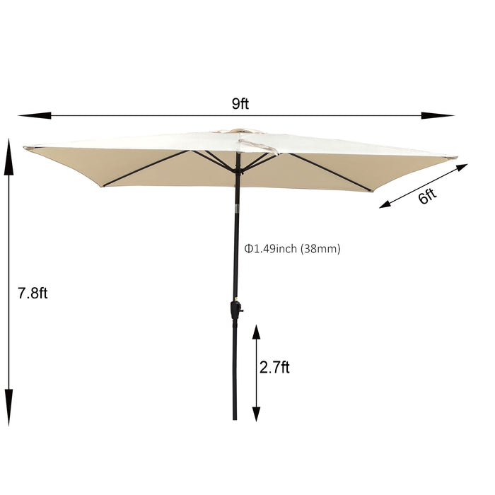 6 X 9 Ft Patio Umbrella Outdoor Waterproof Umbrella With Crank And Push Button Tilt Without Flap For Garden Backyard Pool Swimming Pool Market - Tan