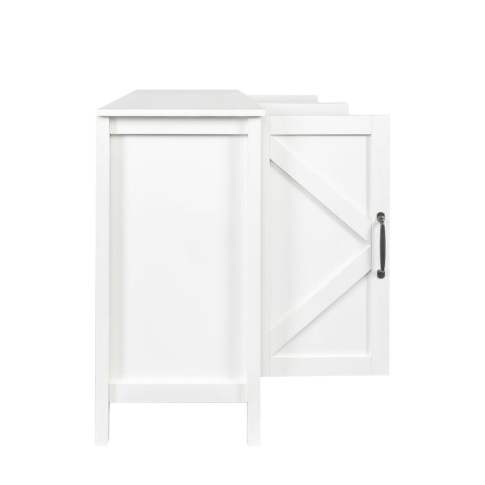 Cabinet With 4 Doors And 4 Open Shelgves, Freestanding Sideboard Storage Cabinet Entryway Floor Cabinet For Office Bedroom - White