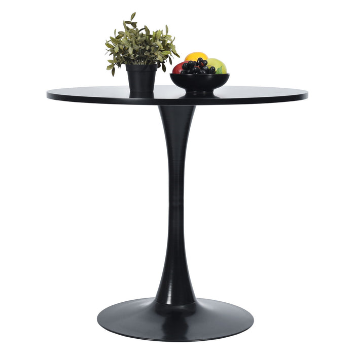 Modern Dining Table With Round Top And Pedestal Base In Black Color