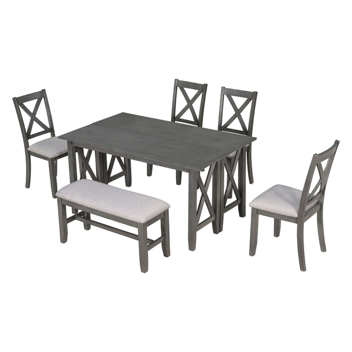 Trexm 6 Piece Family Dining Room Set Solid Wood Space Saving Foldable Table And 4 Chairs With Bench For Dining Room (Gray)