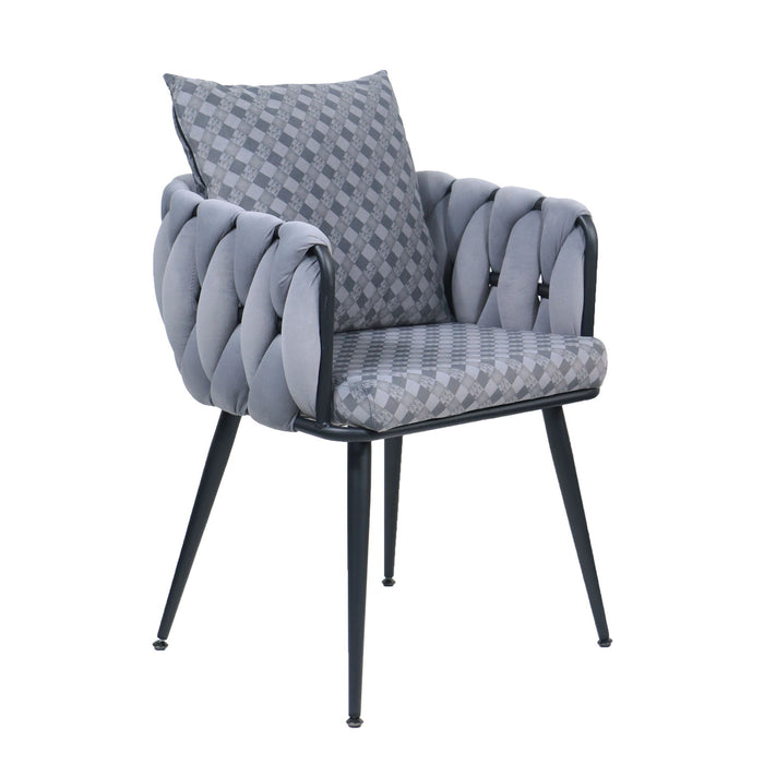 Grey Modern Dining Chairs (Set of 2) Hand Weaving Accent Chairs Living Room Chairs Upholstered Side Chair For Dining Room Kitchen Vanity Living Room