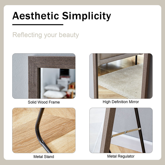 Third Generation Packaging Upgrade, Thickened Frame, Gray Wood Grain Solid Wood Frame Full - Length Mirror, Dressing Mirror, Bedroom Entrance, Decorative Mirror, Floor Standing Mirror