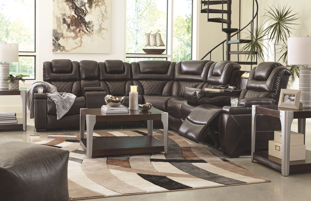 Warnerton - Chocolate - Left Arm Facing Power Loveseat With Console 3 Pc Sectional Unique Piece Furniture