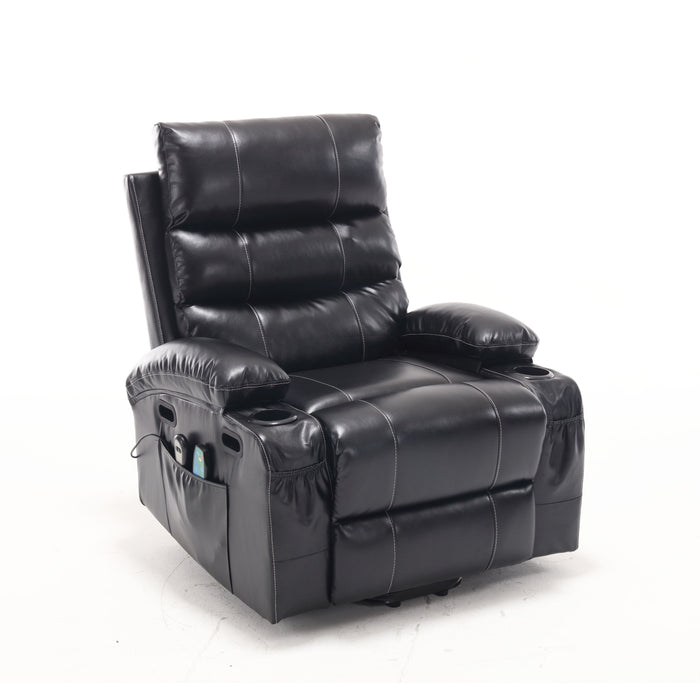 Seat Width, Large Size Electric Power Lift Recliner Chair Sofa For Elderly, 8 Point Vibration Massage And Lumber Heat, Remote Control, Side Pockets And Cup Holders - Black