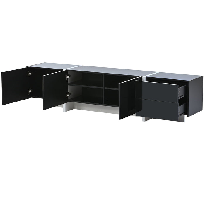 On-Trend White & Black Contemporary Rectangle Design TV Stand, Unique Style TV Console Table For Tvs Up To 8'', Modern TV Cabinet With High Gloss Uv Surface For Living Room