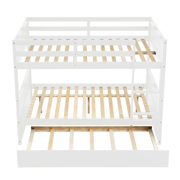 Full Over Full Bunk Bed With Trundle, Ladder And Safety Rails - White