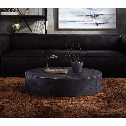Ranya - Coffee Table - Antique Ebony Top Grain Leather & Gold Unique Piece Furniture