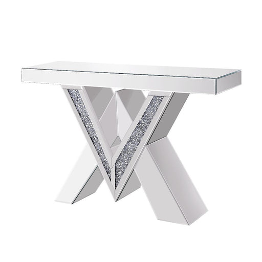 Noralie - Accent Table - Mirrored & Faux Diamonds - 31" Unique Piece Furniture