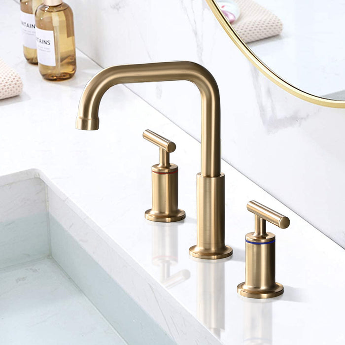 8" Widespread Double Handle Bathroom Faucet With Pop Up Drain In Brushed Gold