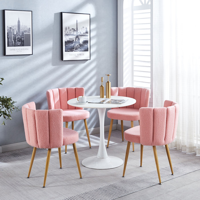 Modern Pink Dining Chair (Set of 2) With Iron Tube Wood Color Legs, Shorthair Cushions And Comfortable Backrest, Suitable For Dining Room, Cafe, Simple Structure.
