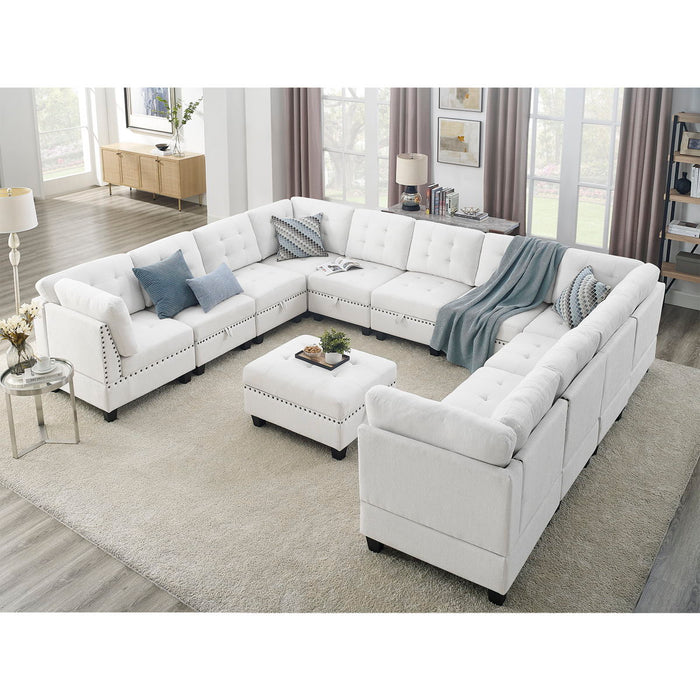 U-Shape Modular Sectional Sofa, Diy Combination, Includes Seven Single Chair, Four Corner And One Ottoman - Ivory