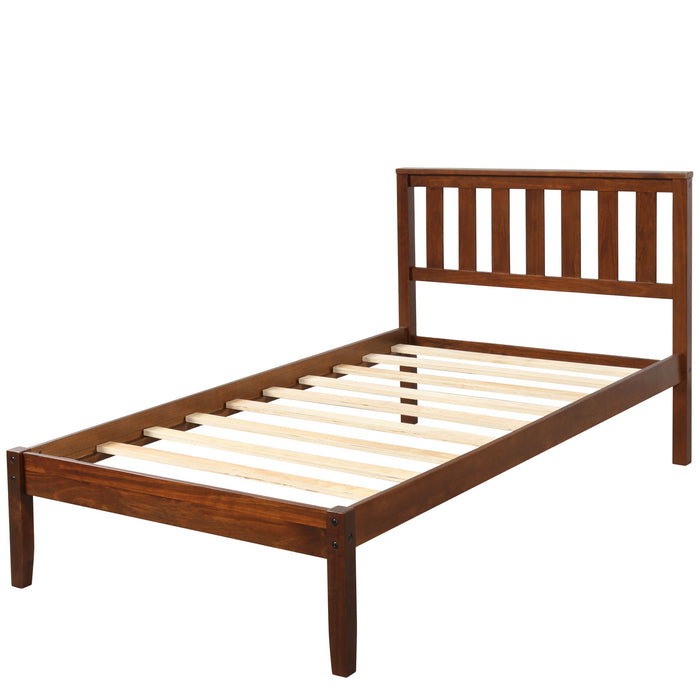 Wood Platform Bed With Headboard/Wood Slat Support Twin (Walnut)