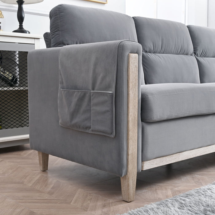 Comfortable Solid Wood Three-Seater Sofa - Soft Cushions, Durable And Long-Lasting - Gray