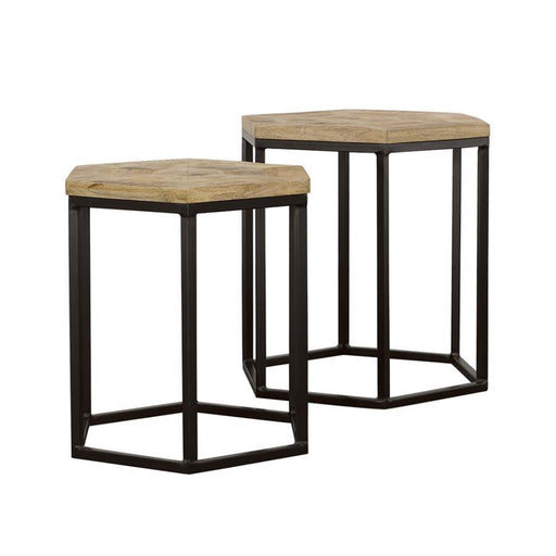 Adger - 2 Piece Hexagon Nesting Tables - Natural And Black Unique Piece Furniture