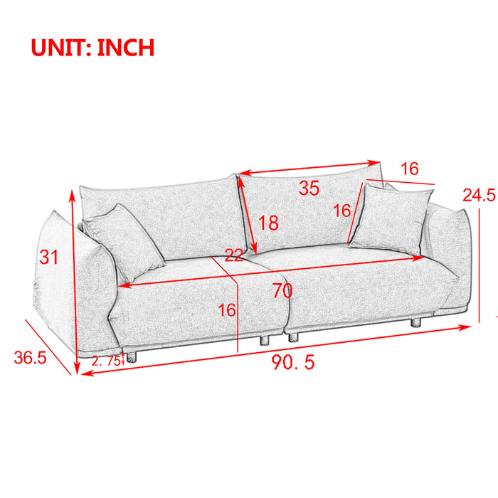 Modern Couch For Living Room Sofa, Solid Wood Frame And Stable Metal Legs, 2 Pillows, Sofa Furniture