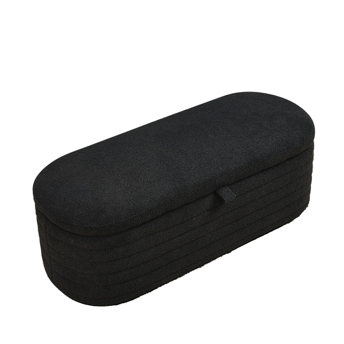 Welike Length Storage Ottoman Bench Upholstered Fabric Storage Bench End Of Bed Stool With Safety Hinge For Bedroom, Living Room, Entryway, Black Teddy