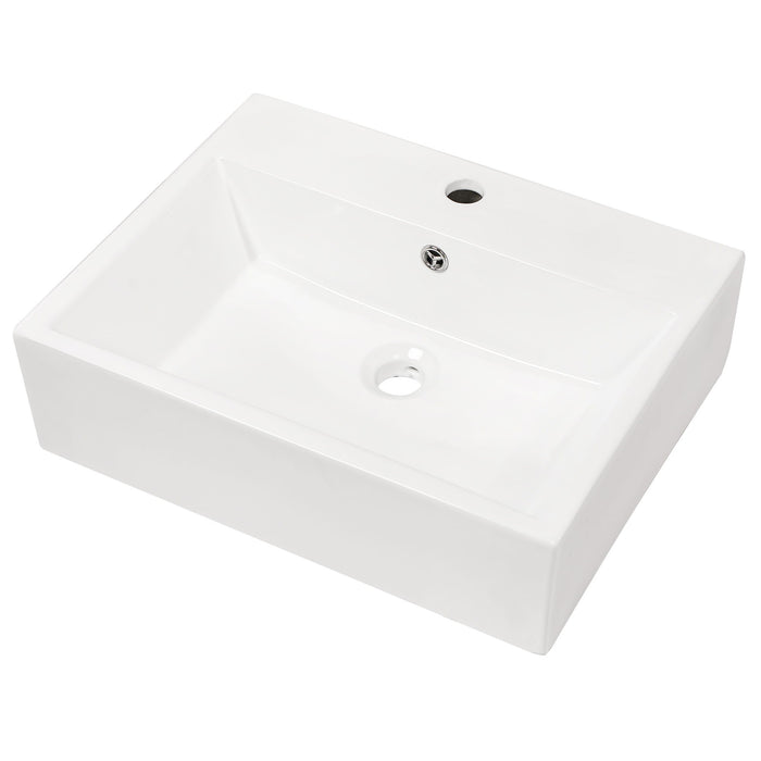21" X16" White Ceramic Rectangular Wall Mounted Bathroom Sink With Faucet Hole And Overflow