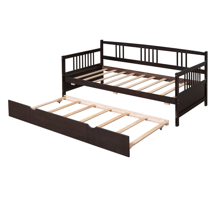 Twin Size Daybed Wood Bed With Twin Size Trundle, Espresso