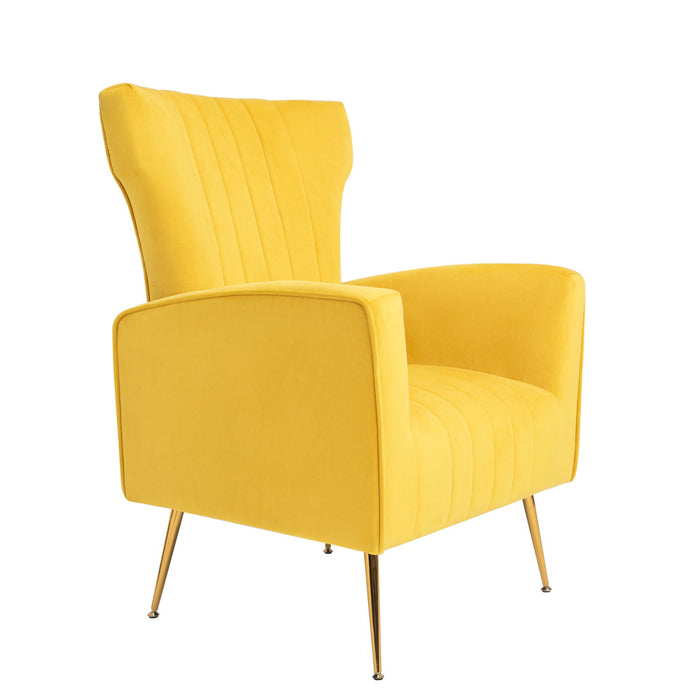 Velvet Accent Chair, Wingback Arm Chair With Gold Legs, Upholstered Single Sofa For Living Room Bedroom - Yellow