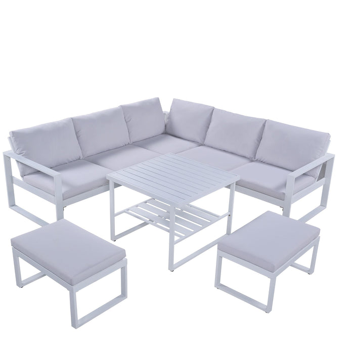 U_Style Industrial Style Outdoor Sofa Combination Set, 2 Love Sofa, 1 Single Sofa, 1 Table, 2 Bench