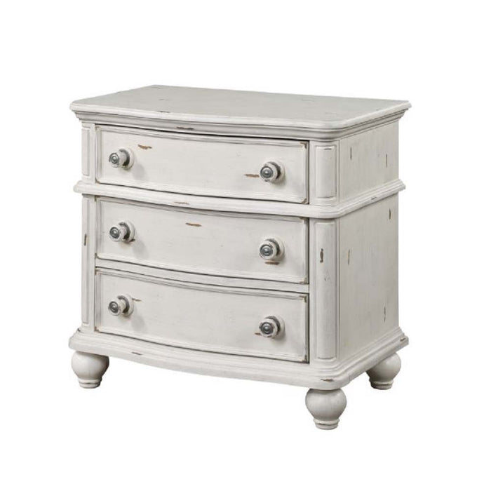 Jaqueline - Nightstand - Light Gray Linen & Antique White Finish Unique Piece Furniture