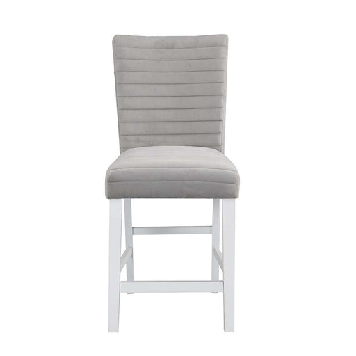 Elizaveta - Counter Height Chair (Set of 2) - Gray Velvet, Faux Crystal Diamonds &White High Gloss Finish Unique Piece Furniture