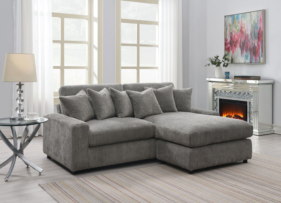 Acme Tavia Sectional Sofa With 6 Pillows, Gray Corduroy