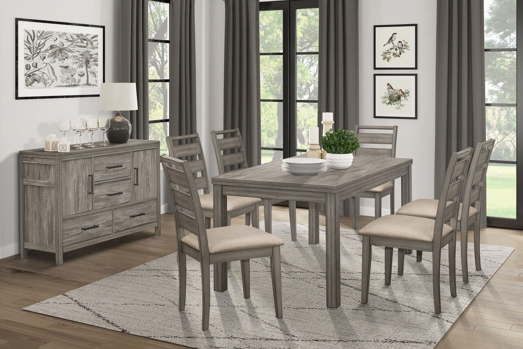 Weathered Gray Finish Rustic Style Dining Set 7 Pieces Table And 6 Side Chairs Set Padded Seat Transitional Wooden Furniture