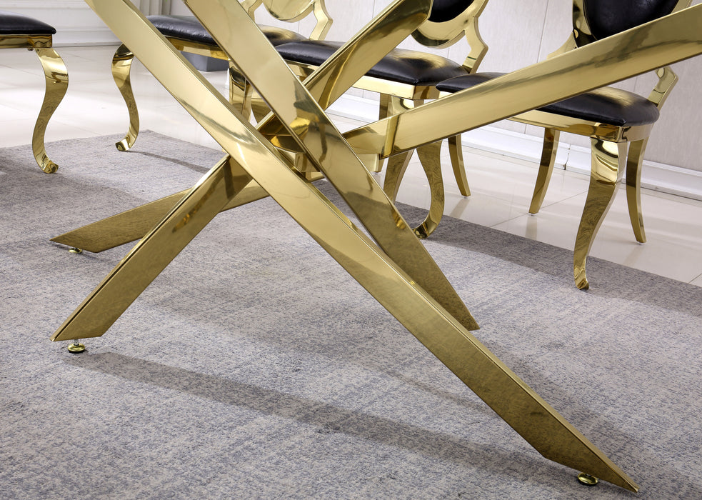 Modern Tempered Glass Top Dining Table, Gold Mirrored Finish