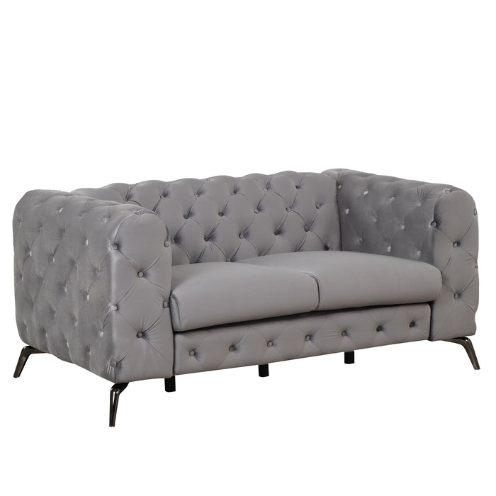 63" Velvet Upholstered Loveseat Sofa, Modern Loveseat Sofa With Button Tufted Back, 2 Person Loveseat Sofa Couch For Living Room, Bedroom, Or Small Space, Gray